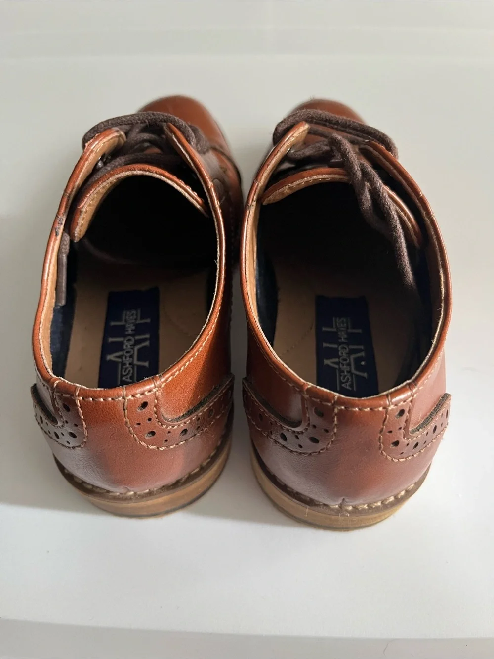 Kids Tan Leather Derby Shoes with Brogue Detailing